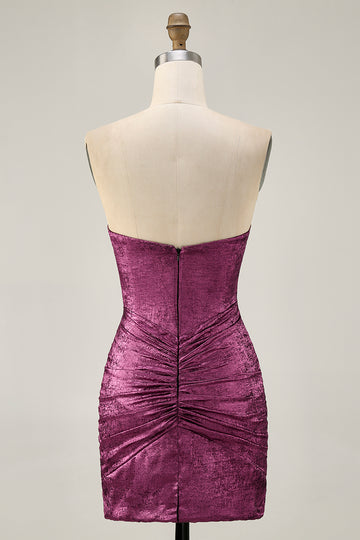 Strapless Bodycon Beaded Grape Homecoming Dress with Rhinestones